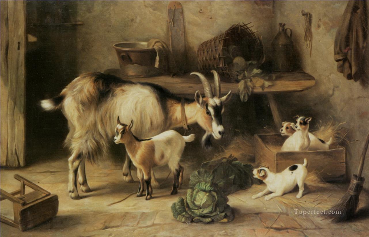 chèvre et chiot chiot Peintures à l'huile